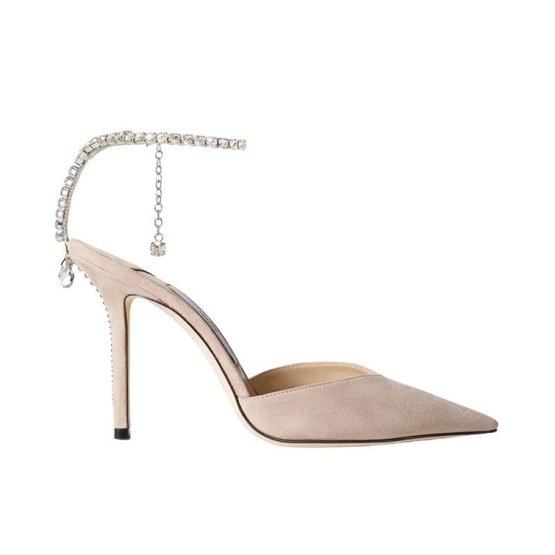 Promo Jimmy Choo Saeda 100 Suede Crystal Ankle Strap Heels Ballet