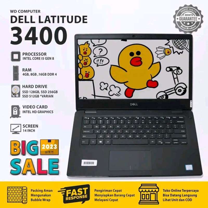 LAPTOP DELL LATITUDE 3400 CORE I5 GEN 8TH RAM 8GB/SSD 256GB LAYAR 14 INCHI