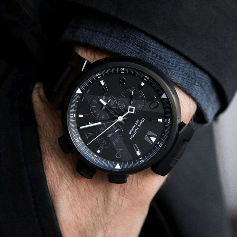 Jual Louis Vuitton Tambour All Black with Rubber Automatic 46 mm