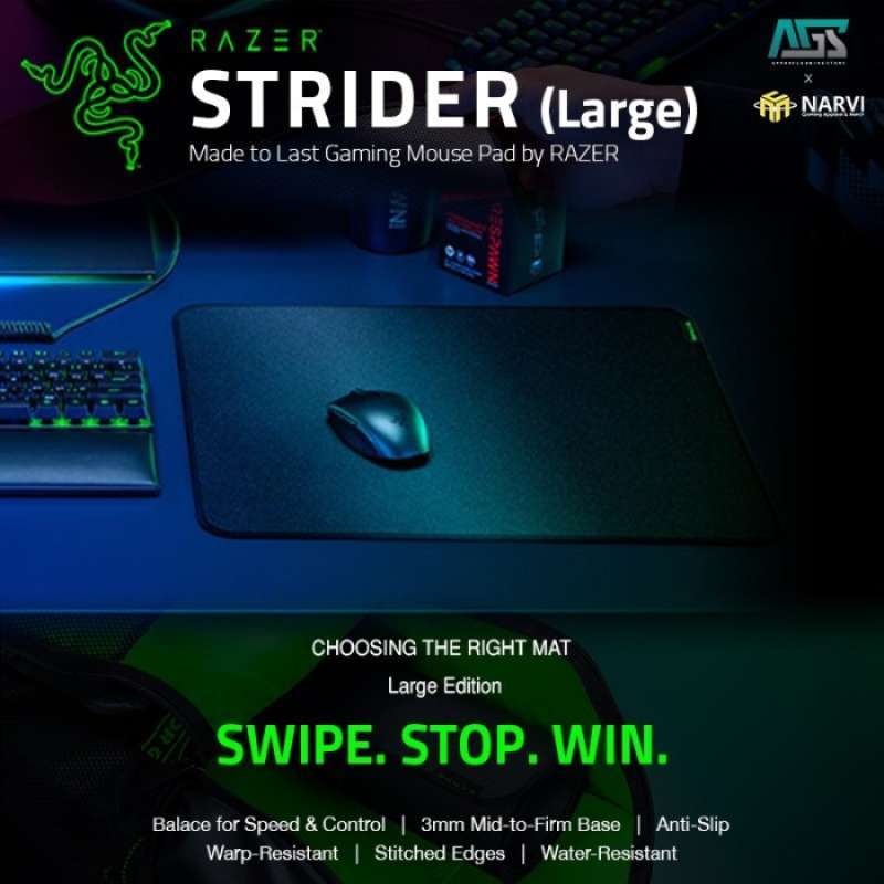 Razer Strider - Hybrid Mouse Mat with a Soft Base and Smooth Glide (Hybrid  Soft/Hard Mat, Anti-Slip Base, Anti-Fraying Stitched Edges