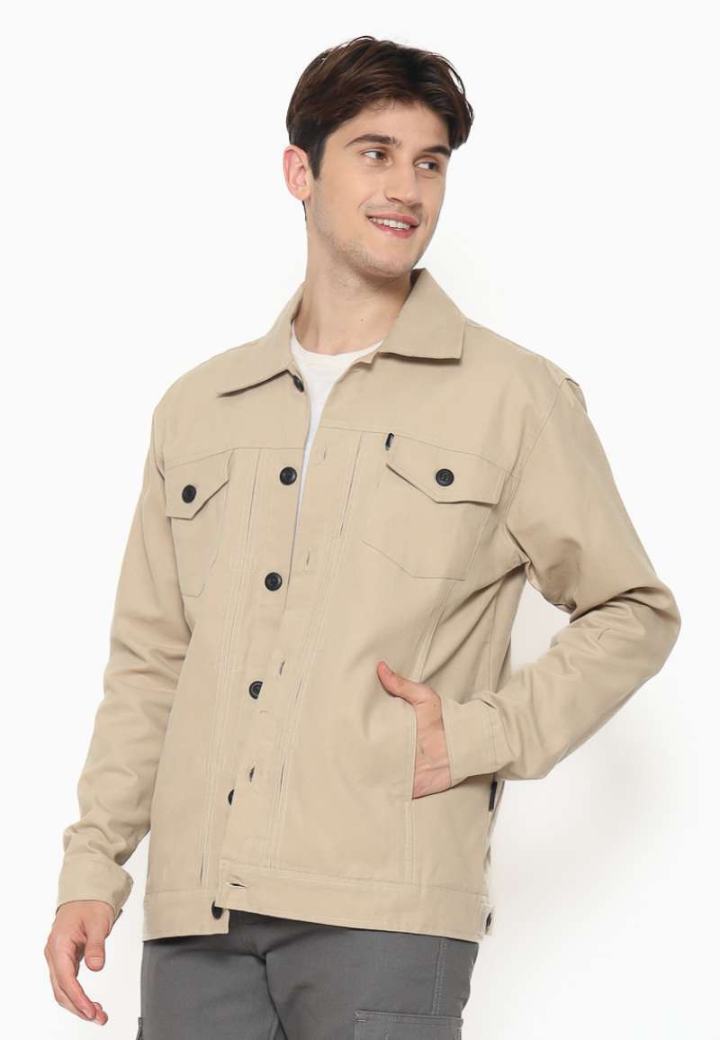 HEMMEH Jaket Trucker Kanvas Krem Polos