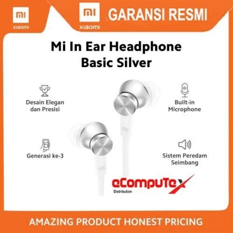 EARPHONE MI IN EAR BASIC XIAOMI (RESMI TAM) HEADPHONE HEADSET EAR PHONE  XIAOMI MI IN EAR BASIC (SILVER)