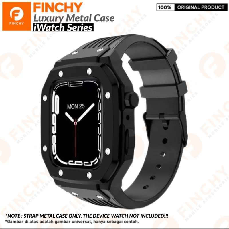 Finchy Luxury Stainless Steel Case Apple Watch iWatch 44mm 45mm  Smartwatch Strap Metal Case