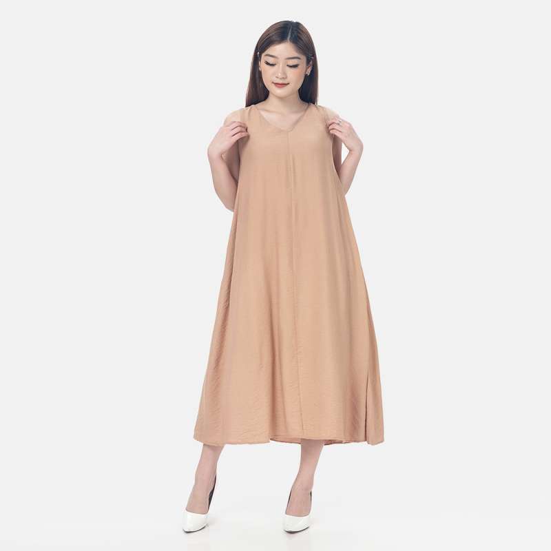 MKY CLOTHING MIDI DRESS TANPA LENGAN V NECK MKY CLOTHING MIDI DRESS TANPA LENGAN V NECK