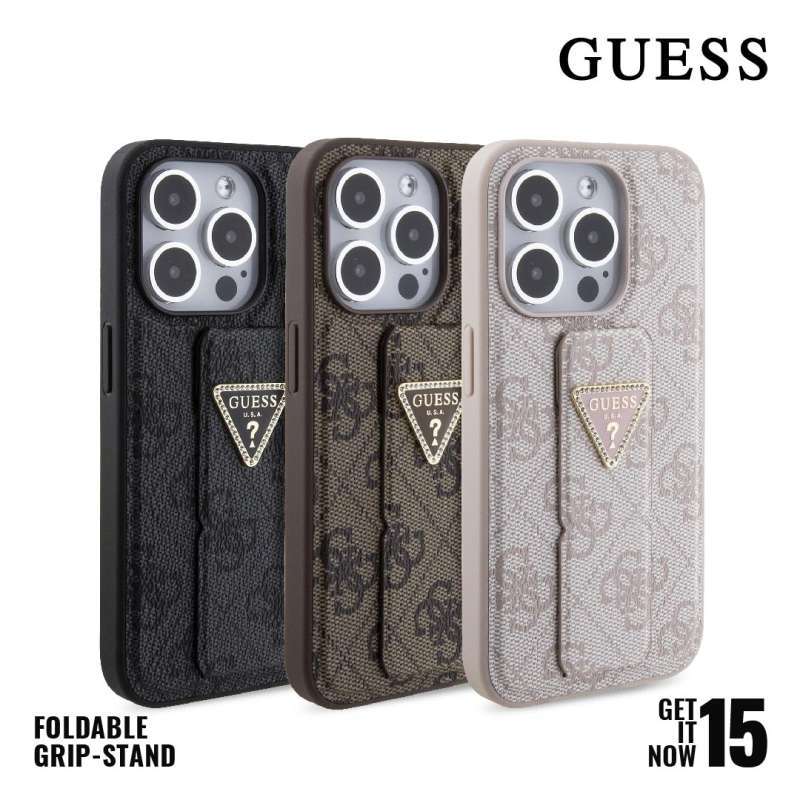 Order Guess Black Grip stand Clear Case with Saffiano Grip Leather and 4G  Logo for iPhone 15 Pro Max