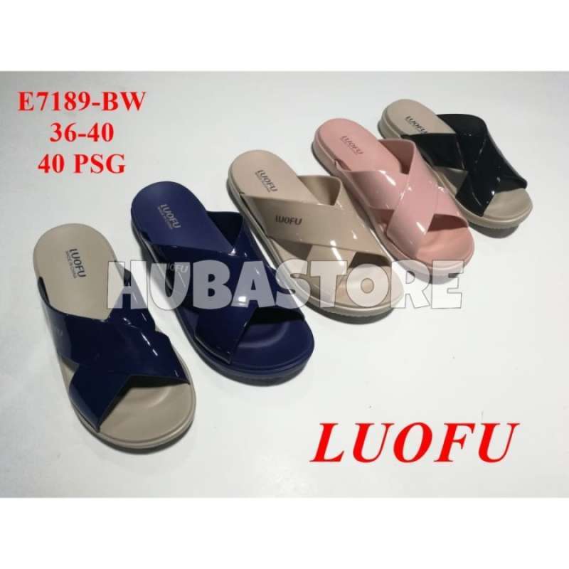 SANDAL KARET JELLY SILANG WANITA LUOFU E7189 BW