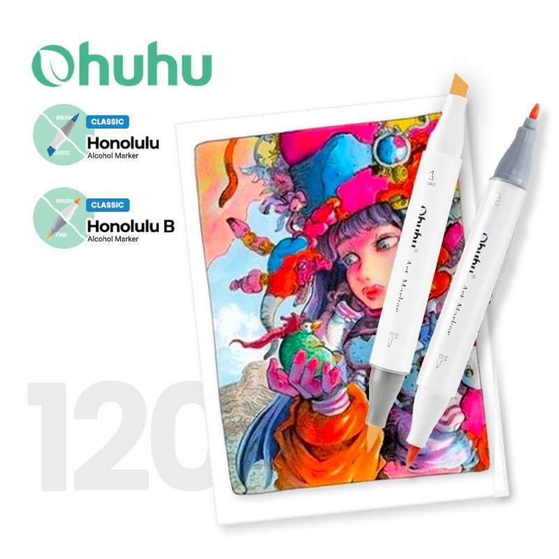 Jual Ohuhu Honolulu B 120 Colors Dual Tips Brush Fine Alcohol