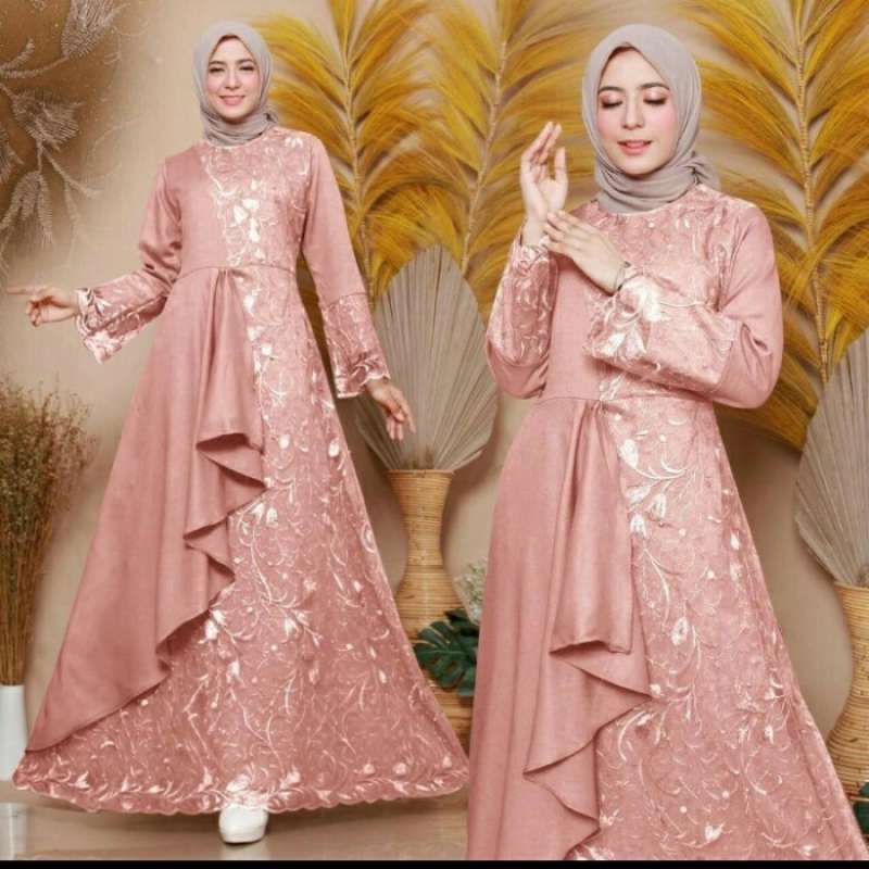 Dress brokat top kombinasi satin