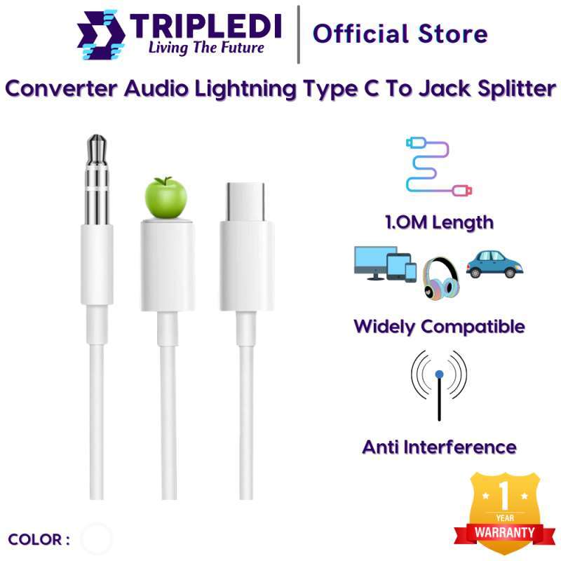 TRIPLEDI Audio Line iP Lightning USB Type C to Jack Aux Kabel  Splitter Meter 2in1 iPad Tablet Android Converter Adapter Headset Speaker  HD