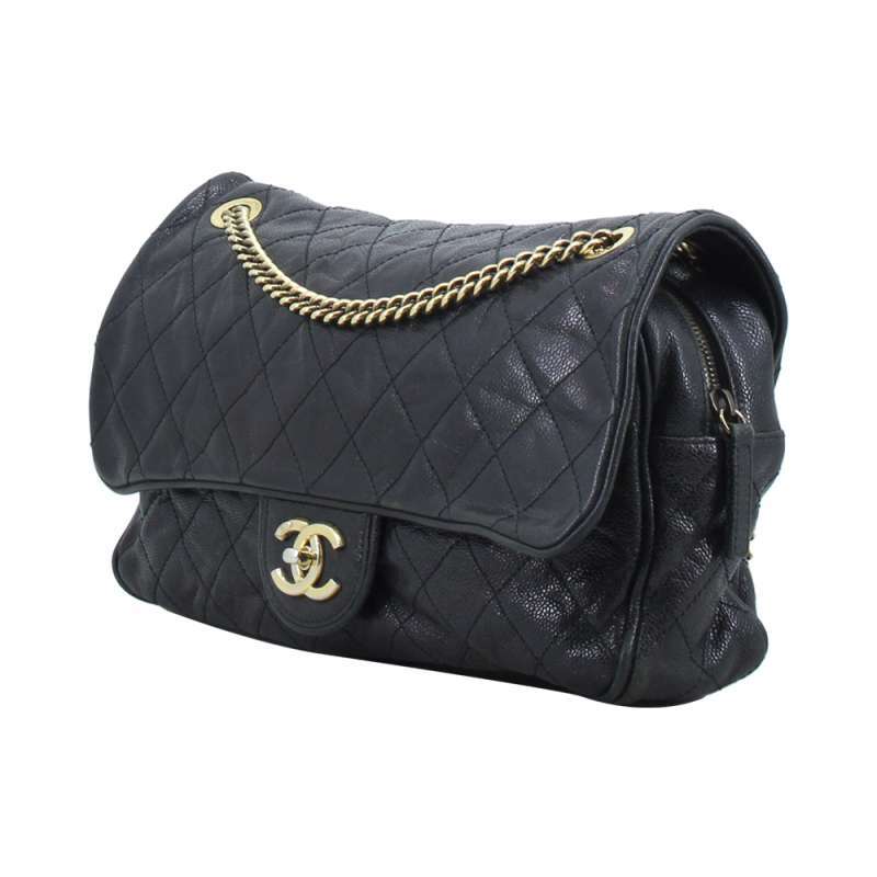 Jual Preloved Chanel Shiva Flap Bag Large in Black Crumpled