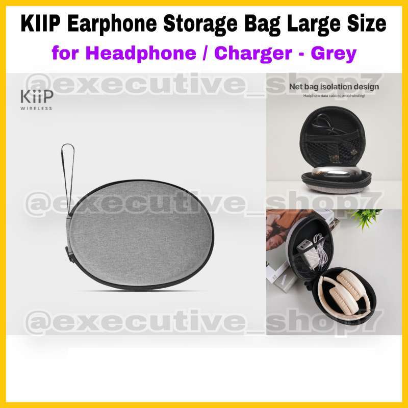 KIIP Earphone Storage Bag Large Size for Headphone Charger Grey