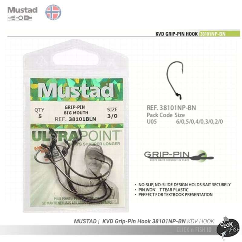 Kail Mustad Kvd Grip Pin Hooks 38101 Np-Bn Size 2/0 - 5Pcs Softlure