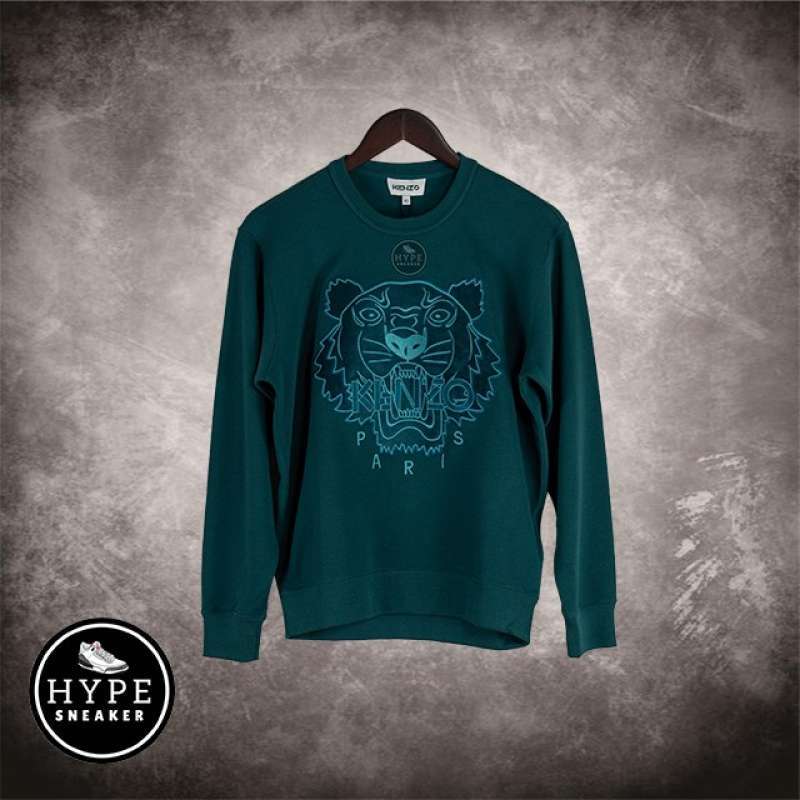 Sweater Kenzo Tiger Velvet Green Crewneck 100 ORIGINAL