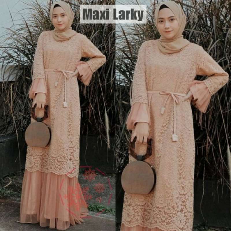 Jual Gamis Wanita Brokat Maxi Dress Baju Muslim Modern Brukat