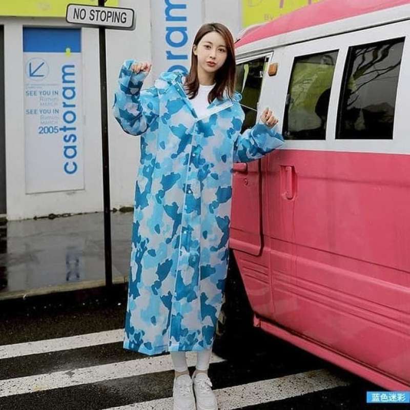 Jas Hujan Eva Terusan Dewasa TC86 Travel Raincoat Dress Korea Style Shark  Lemon Army Buah Fruit