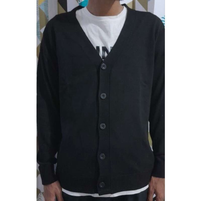 ZS Cardigan Clean Black Cardigan Pria Kekinian Warna Hitam Cardigan  Hitam Casual dan Formal