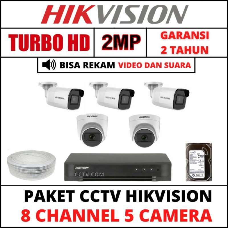 Promo PAKET CCTV HIKVISION 8 CHANNEL 5 KAMERA 2MP TURBOHD AUDIO