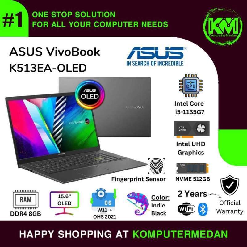 ASUS VivoBook Ultra 15 K513EA, Cocok untuk Pelajar dan Profesional dengan Intel Core i5, Layar 15.6 OLED, dan Penyimpanan 512GB SSD. Ideal di Komputer Medan!