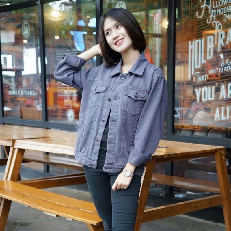 Jaket jeans oversize clearance
