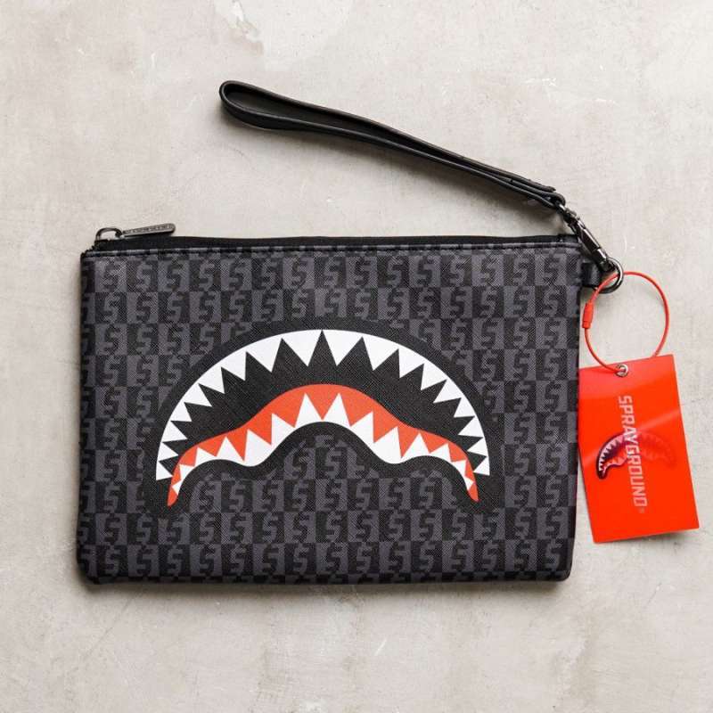 SPRAYGROUND Shark Dollar Leather Clutch Pouch with Handle