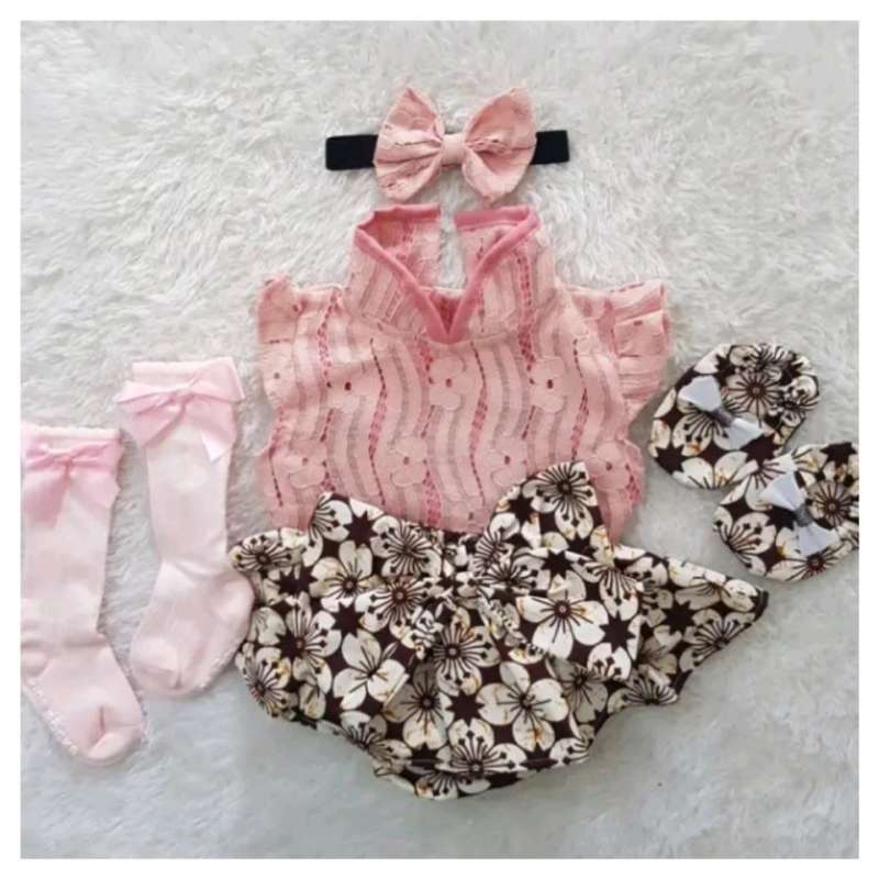 Jual Baju Bayi Perempuan 0-3 Bulan Set Bando Sepatu Kaos Kaki Baby
