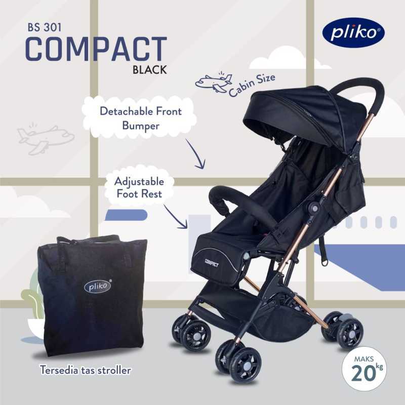 Promo Stroller Pliko Compact 301 Kereta Dorong Bayi BLACK Diskon
