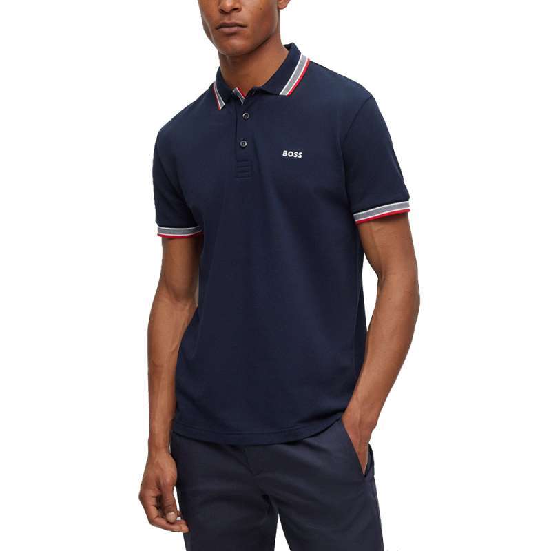 Promo Hugo Boss Paddy Logo Embroidered Polo Shirt Dark Blue Red