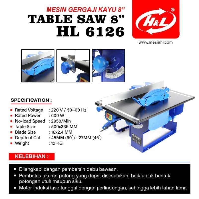 Promo H L Mesin Table Saw 8 Inch Meja Potong Kayu 8 Mata