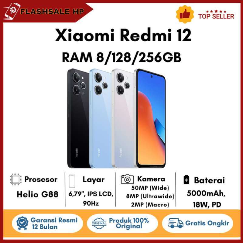 Redmi 12 8256 Ram 8gb Internal 256 Gb Helio G88 Garansi Resmi - Hitam