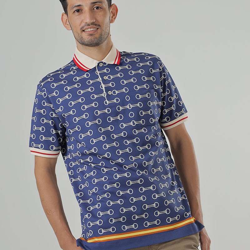 GUCCI Horsebit Print Cotton Polo Shirt