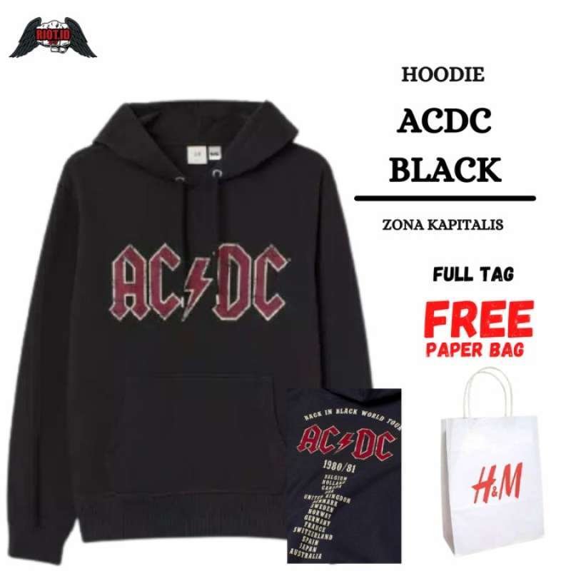 Jual Hoodie H M ACDC Hitam FREE PAPER BAG FULL TAG Jaket Pria