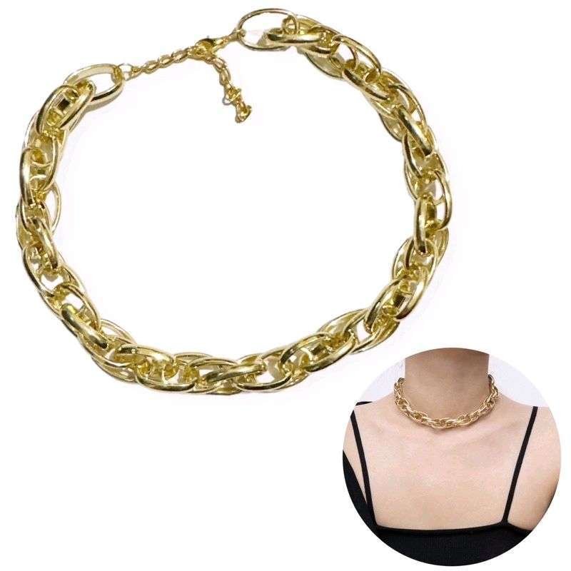 Megan Double Bold Oval Chain Necklace Kalung Rantai Tebal Kepribadian Retro  Choker