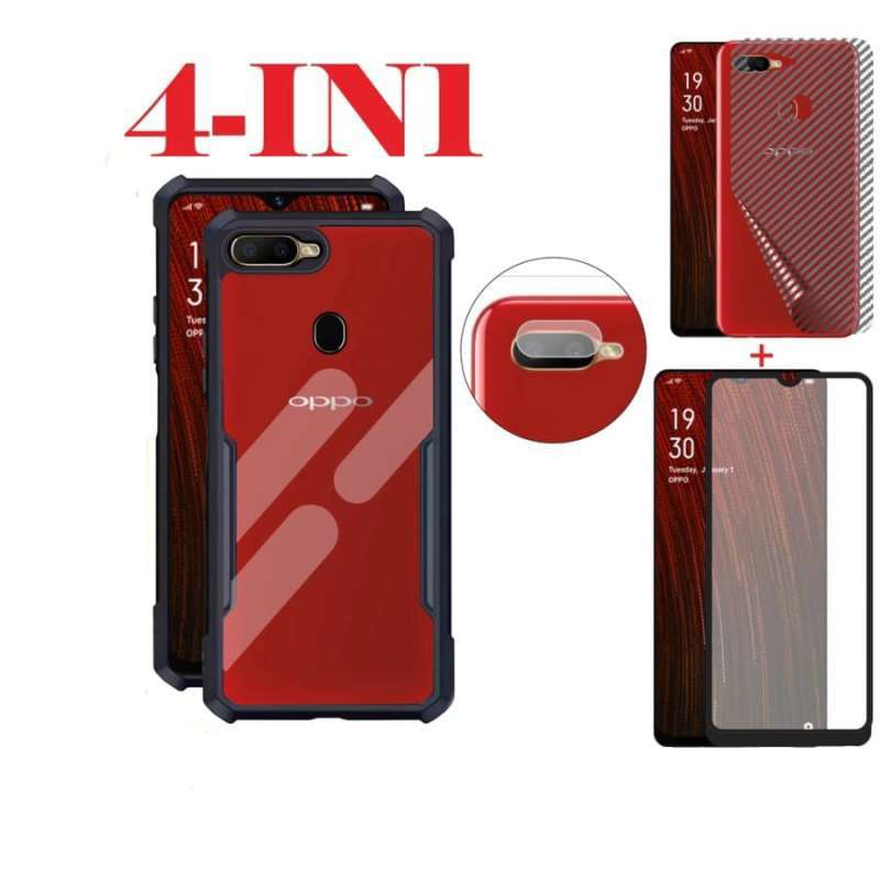Promo Paket 4in1 Case Transparan Oppo A5s F9 F9 Pro A7 A7x A11k  A12 Anti Gores Layar Free Camera Garskin