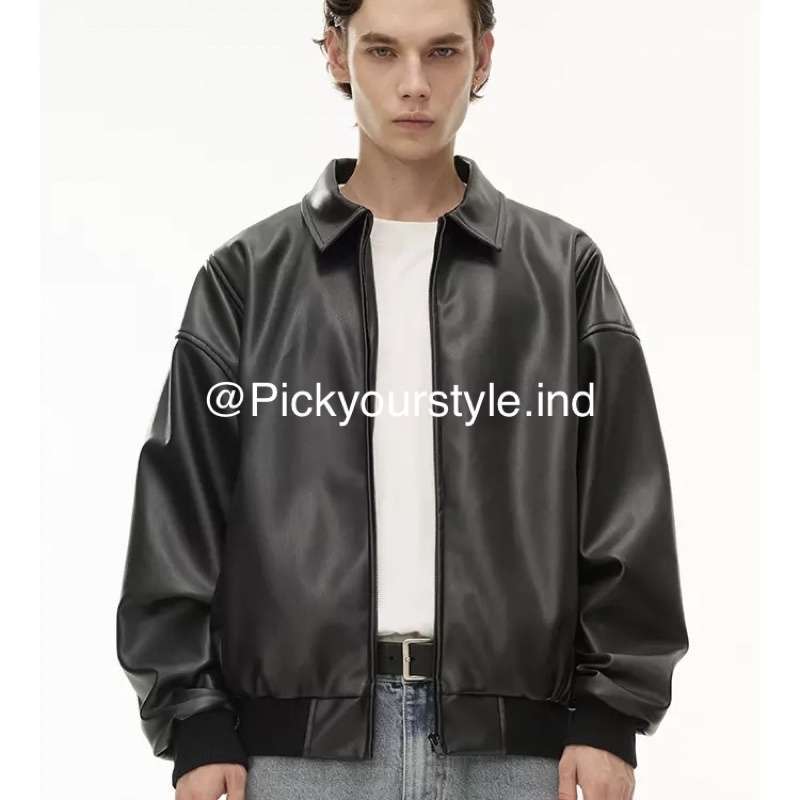Jual leather jacket jaket kulit resleting kemeja lengan panjang casual  unisex di Seller Pickyourstyle.ind - USS event - Kota Surabaya | Blibli