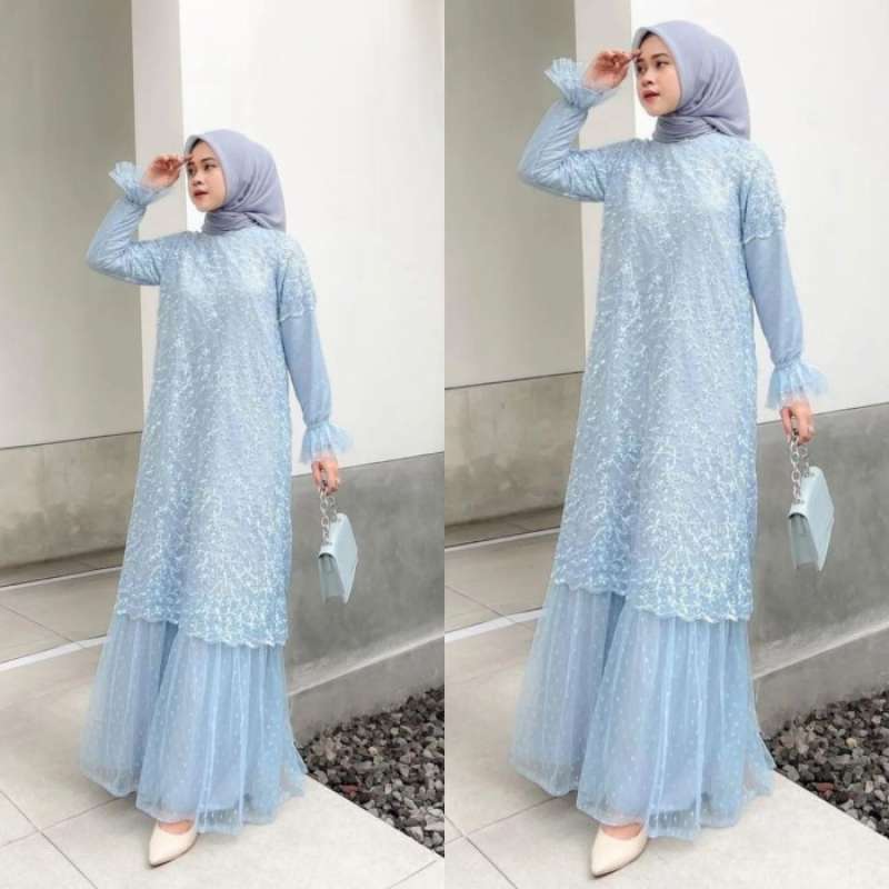 Jual Maxi Dress Wanita Full Tile Furing Gaun Pesta Modern Wedding