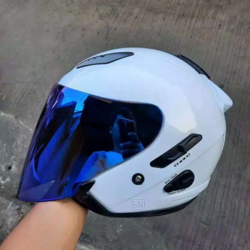 Promo Kyt Galaxy Slide White Visor Iridium Blue Diskon 23 di