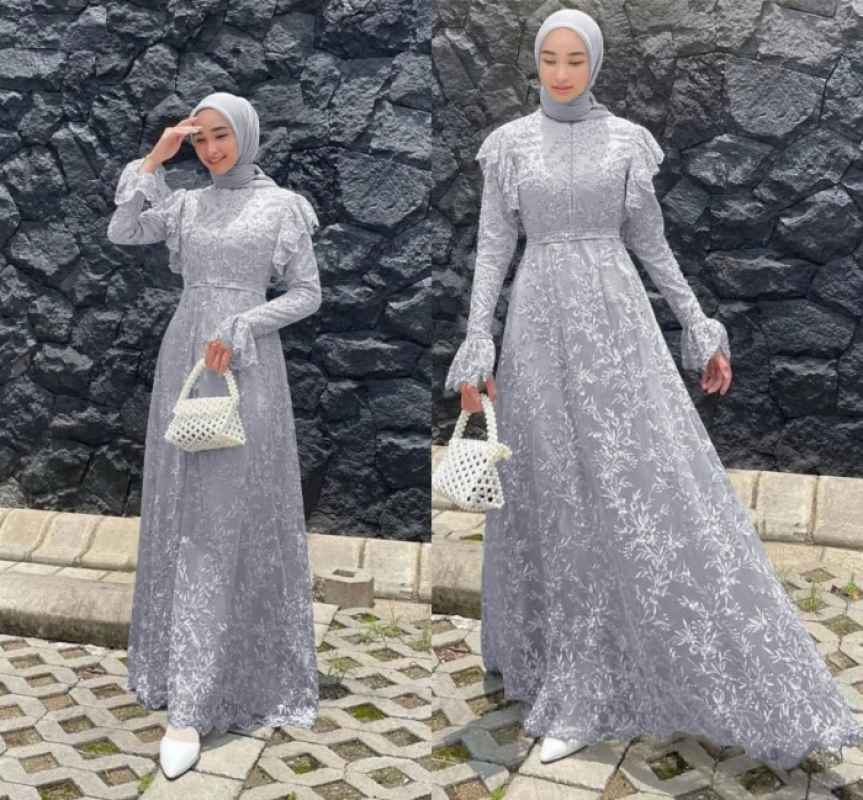 Jual Maxi Dress Wanita Tile Mutiara Full Furing Baju Pesta Busui
