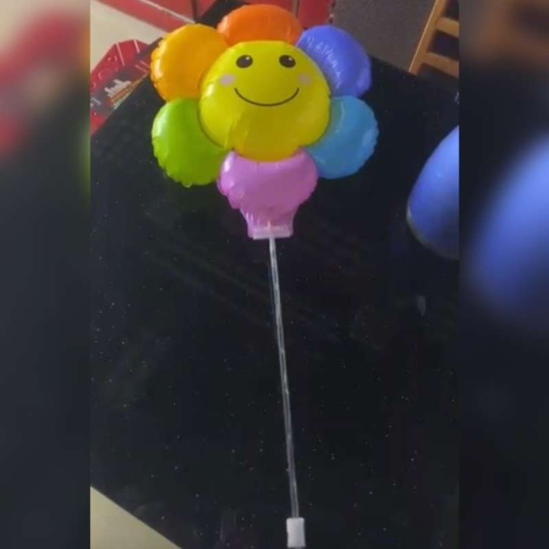 Balon Bunga Matahari Rainbow Dengan Gagang / Balon Terbang Foil