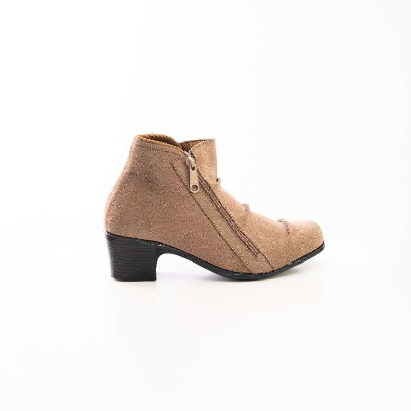MIVASO X Sepatu Boots wanita kulit sapi suede Misty Heels Mocca 5cm