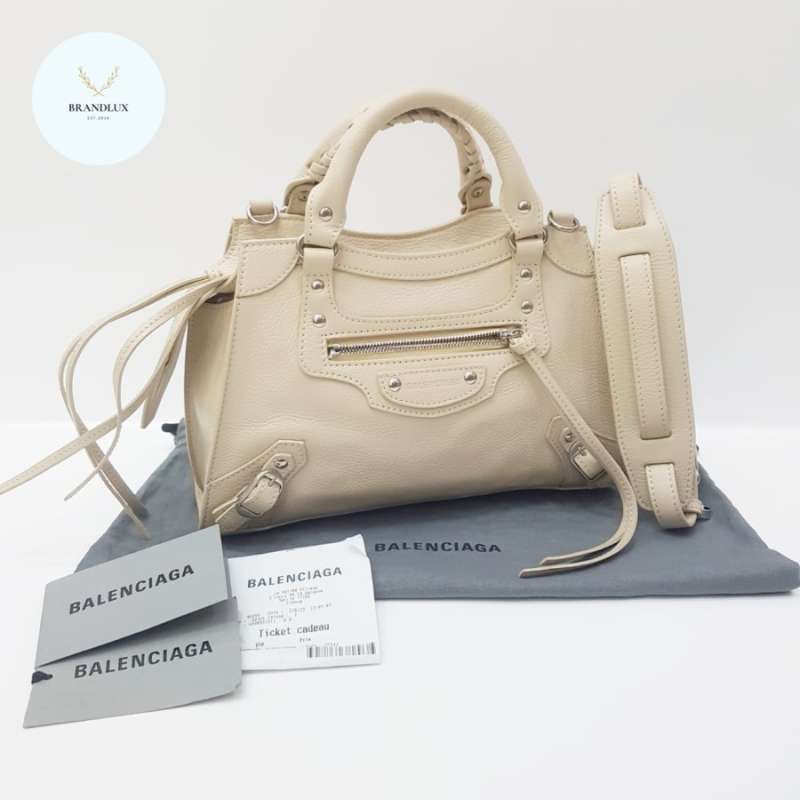 BALENCIAGA NEO XS classic grained slouchy leather 100% Authentic Ash  Blue