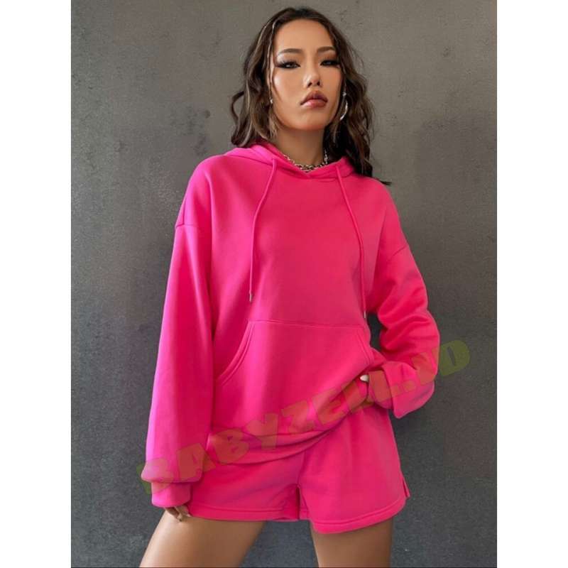 SETELAN HOODIE CELANA PENDEK BELAH ONE SET WANITA POLOS KOREA STYLE SETELAN BIG SIZE S M L XL 2XL 3XL 4XL 5XL