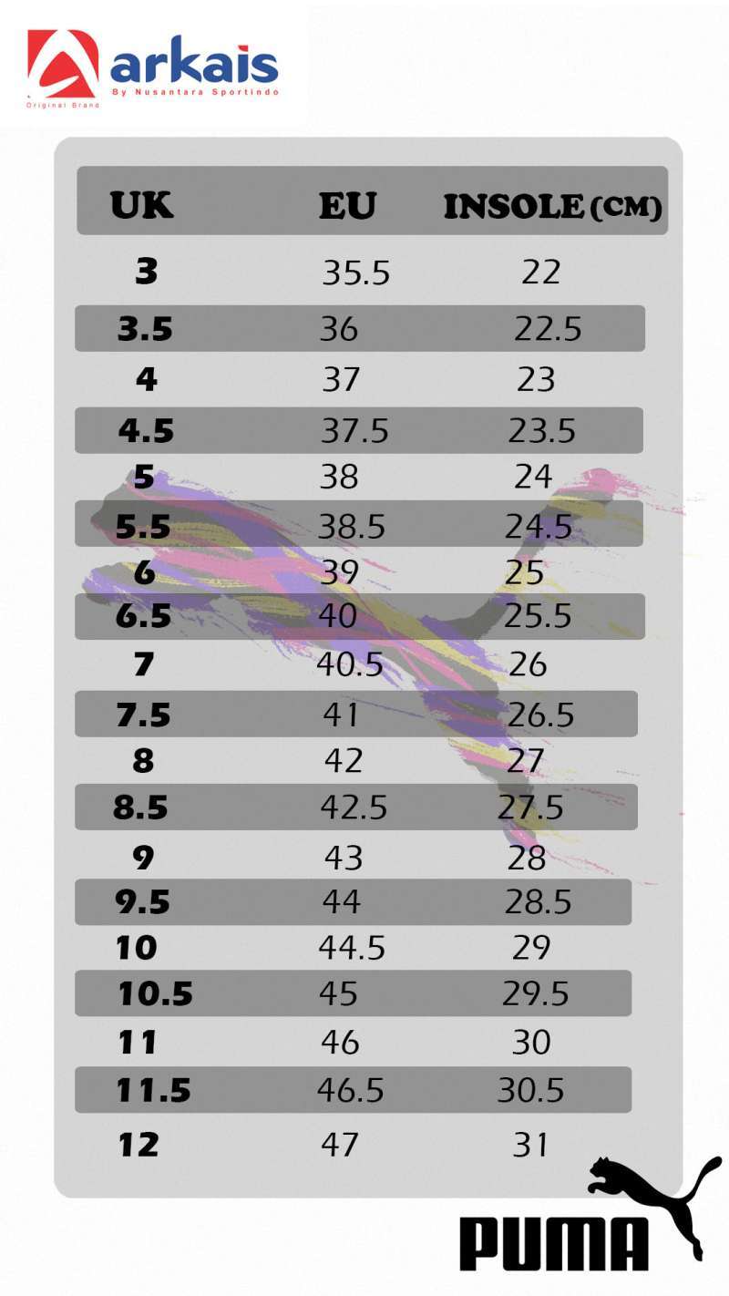 Puma suede size chart online