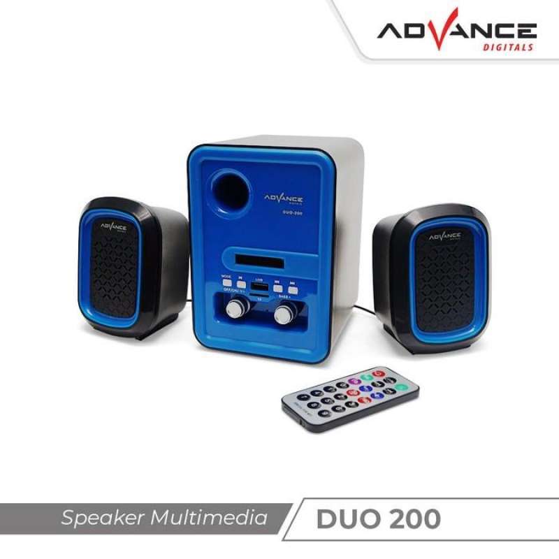 Advance Duo 200 Speaker Bluetooth untuk Laptop dengan R.M.S 5W + 3W x 2, Frekuensi 100Hz - 18KHz, dilengkapi Remote. Ideal untuk Pengguna Multimedia