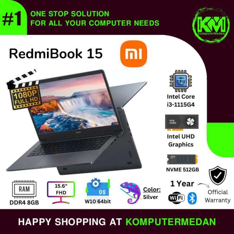RedmiBook 15 Laptop Layar Sentuh dengan Intel Core i3, 8GB RAM, dan SSD 512GB, Layar 15.6 FHD. Cocok untuk Pelajar dan Kebutuhan Harian
