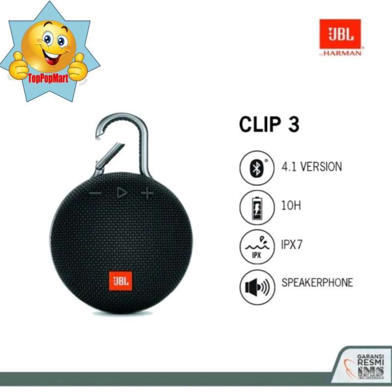 JBL Clip 3 Speaker Bluetooth Portable Nirkabel dengan Woofer, Ukuran Ringkas 13.7x9.7x4.6cm, Tahan Air IPX7. Ideal untuk Petualangan Luar Ruangan