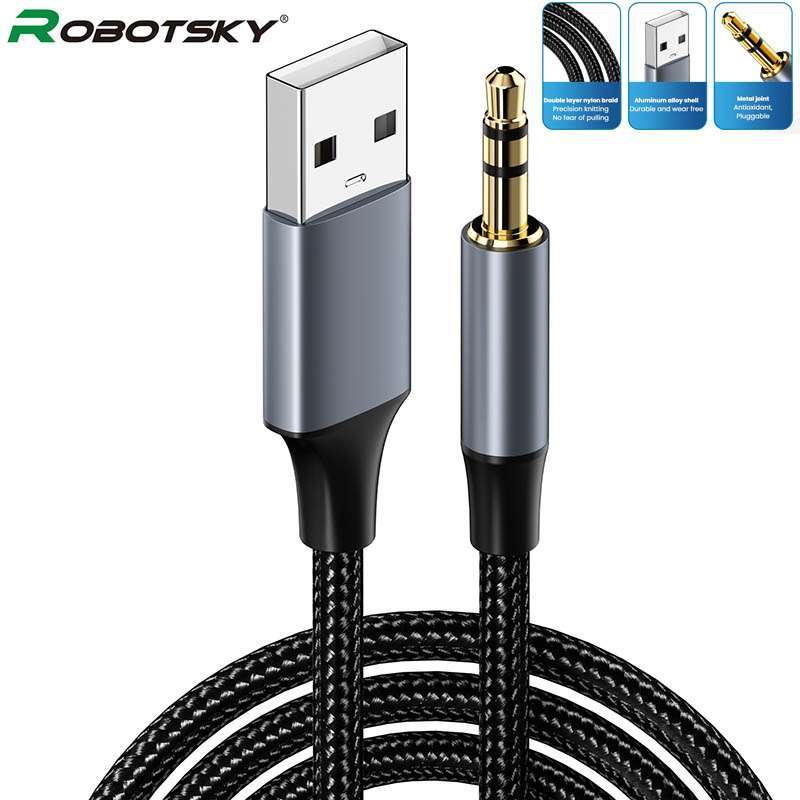 Robotsky USB Male to Jack Male Audio Adapter Cable 100cm