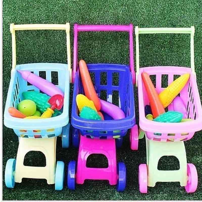 mainan anak shopping cart trolly dorongan keranjang buah