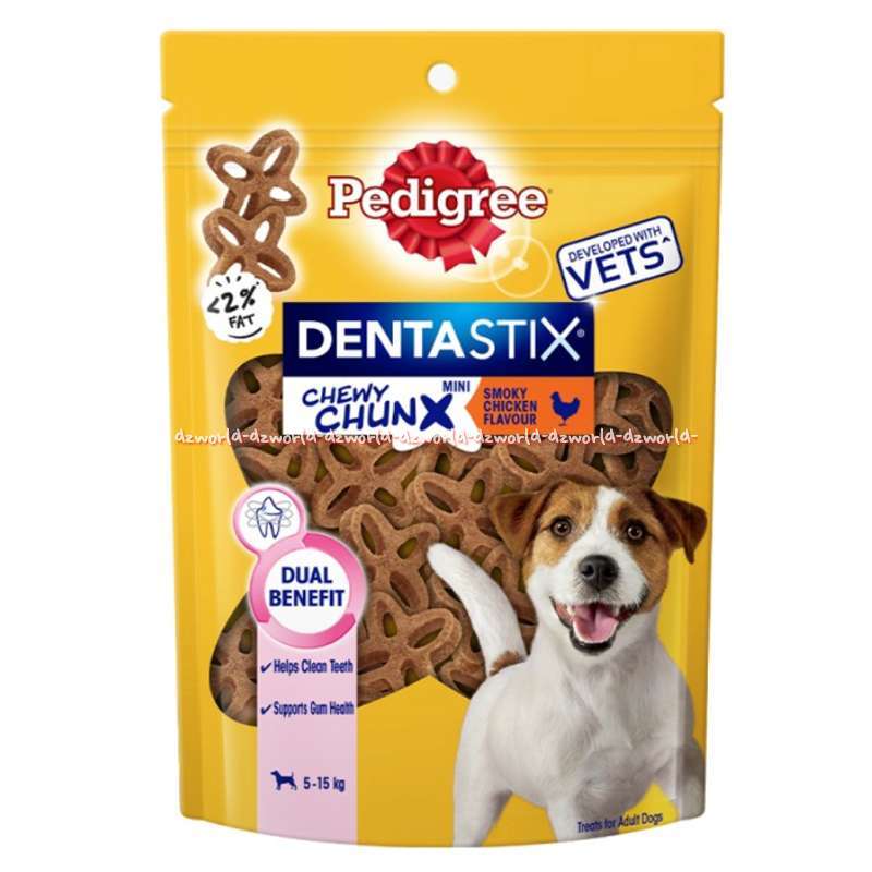 Pedigree 68gr Dentastix Chewy Chunx Dual Benefit Vets Dog Food 5-15kg  Makanan Cemilan Snack Untuk Kesehatan Gigi Anjing Pedigre Smoky Chicken