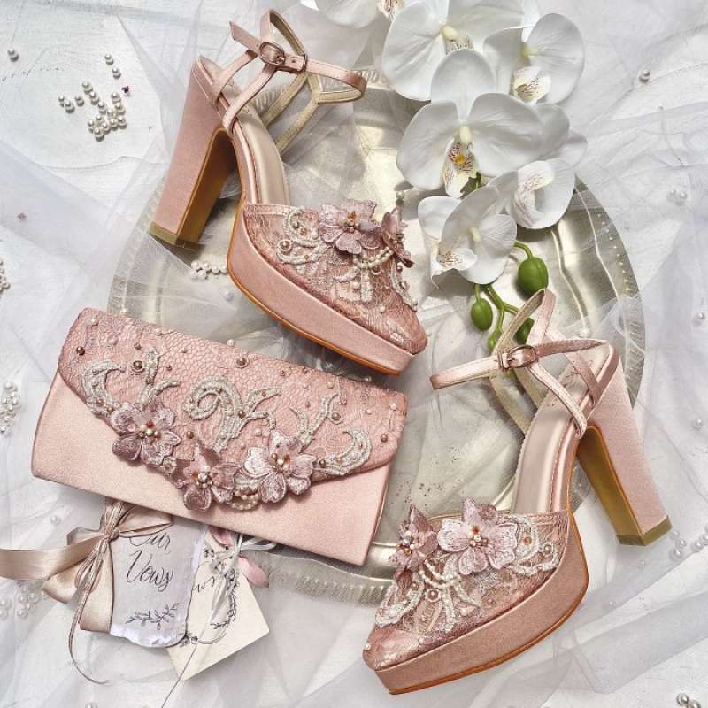 Rose gold heels new arrivals and clutch
