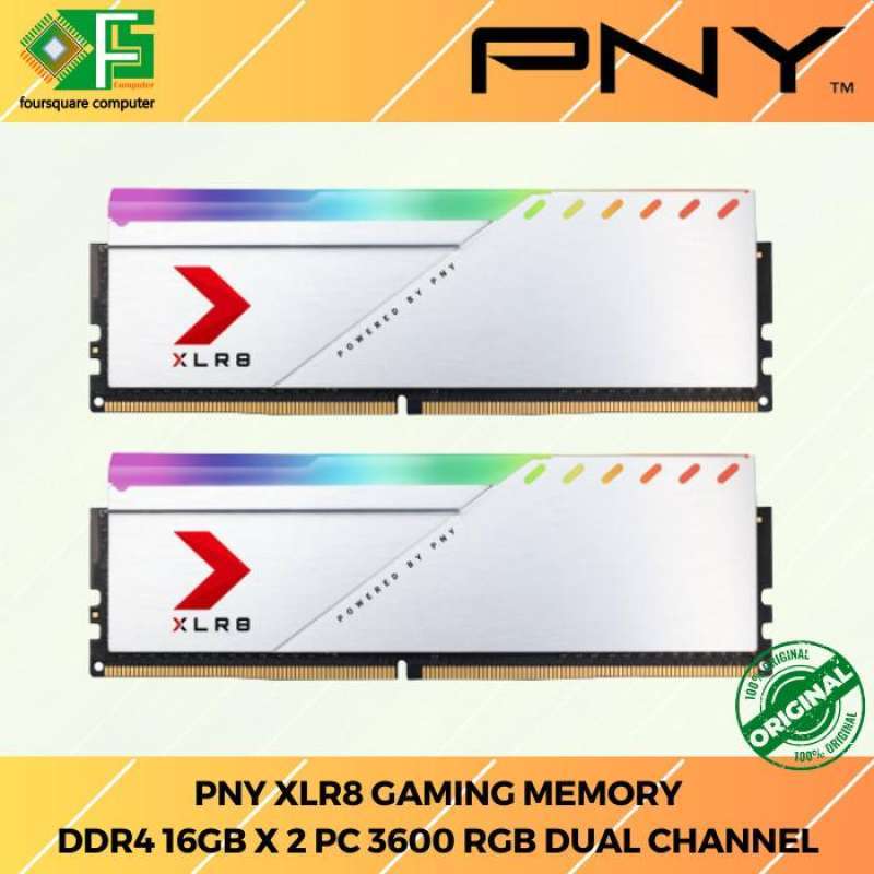 PNY XLR8 Gaming Memory DDR4 32GB 2x16GB Kit PC 3600Mhz RGB Silver